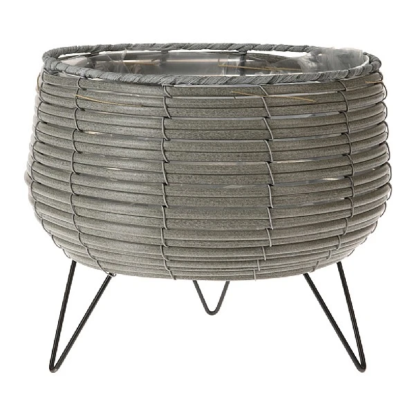 KOOPMAN Light Grey Basket Planter With Legs 23cm 3 KOOPMAN Light Grey Basket Planter With Legs 23cm