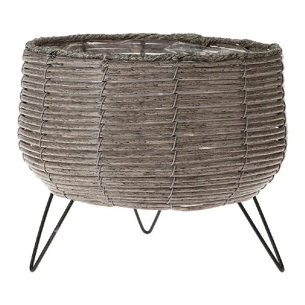 KOOPMAN Taupe Basket Planter With Legs 23cm 3 KOOPMAN Taupe Basket Planter With Legs 23cm