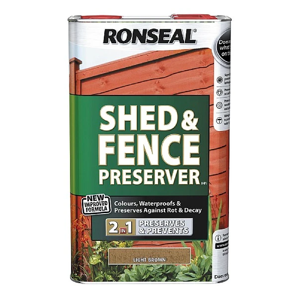 Ronseal Shed & Fence Preserver Light Brown 5L 3 Ronseal Shed & Fence Preserver Light Brown 5L