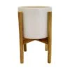 Ivyline Anzio Stone White Pot Cover With Wooden Stand -Outdoor Garden Care ANZSTWHITE